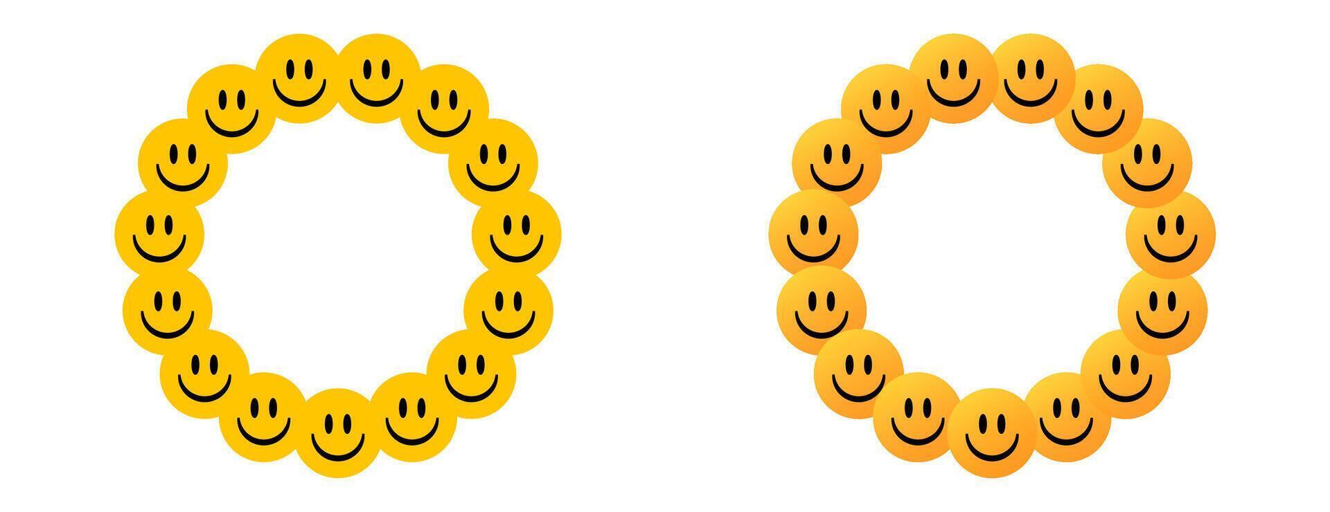 Happy smile face circle frame. Smiley emoji round border vector