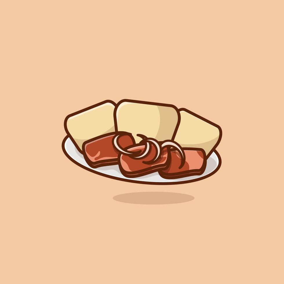 Kazakh beshbarmak boiled meat with noodels simple cartoon illustration Islamic holiday concept icon isolated vector