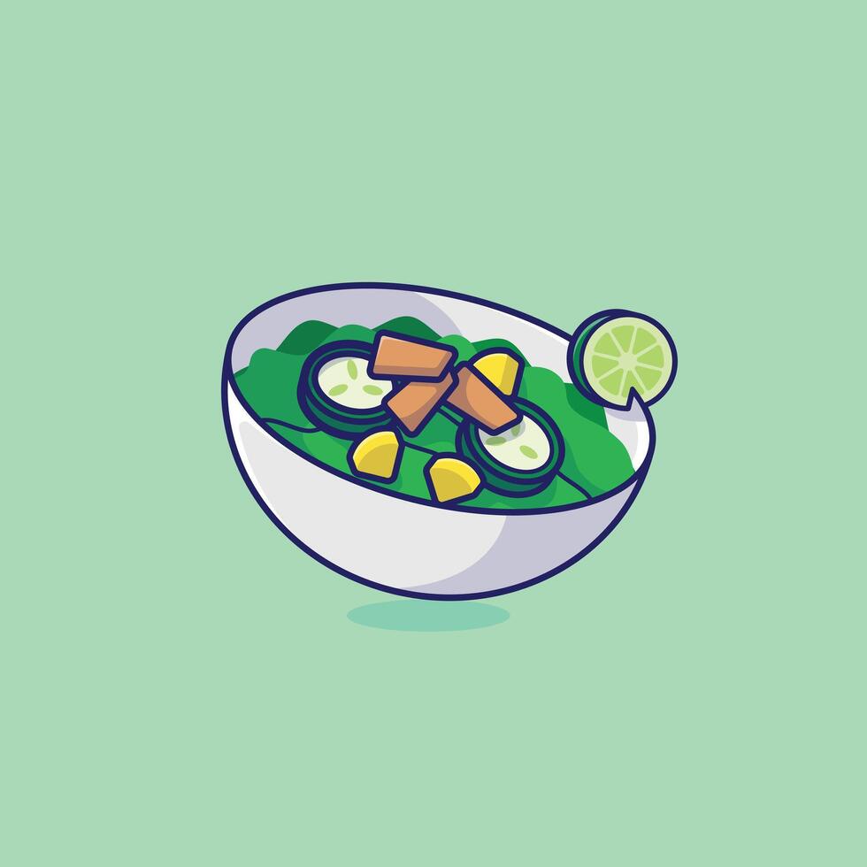 Authentic Lebanese Fattoush salad simple cartoon illustration Islamic holiday concept icon isolated vector