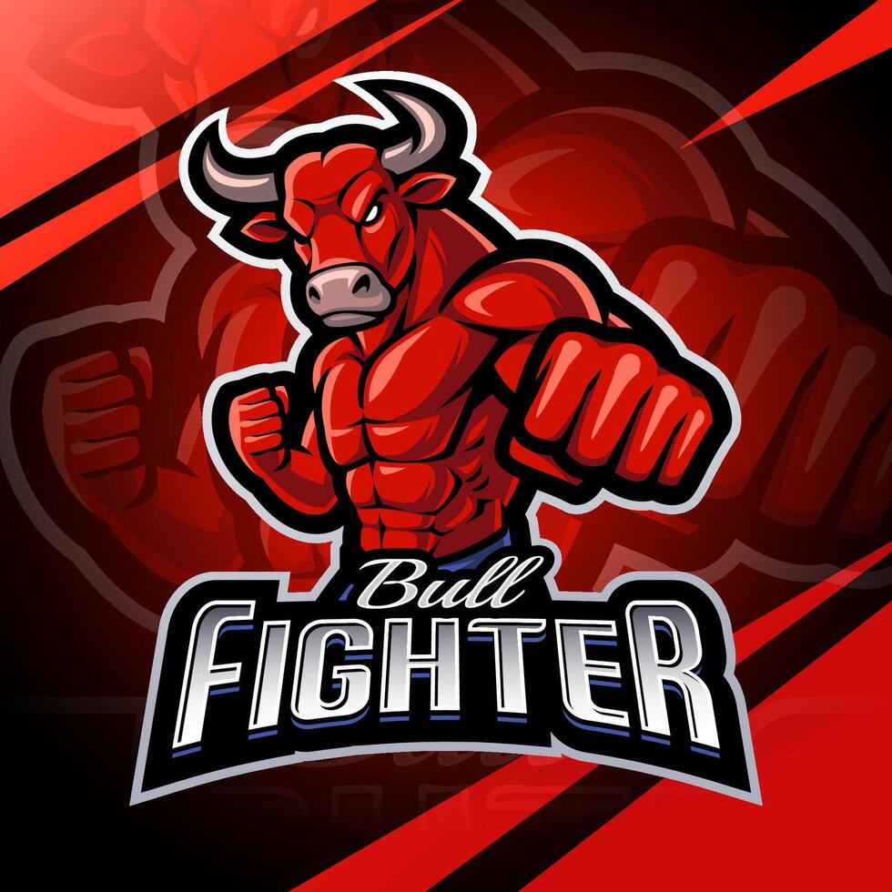 Bull fighter esport mascot logo design vector