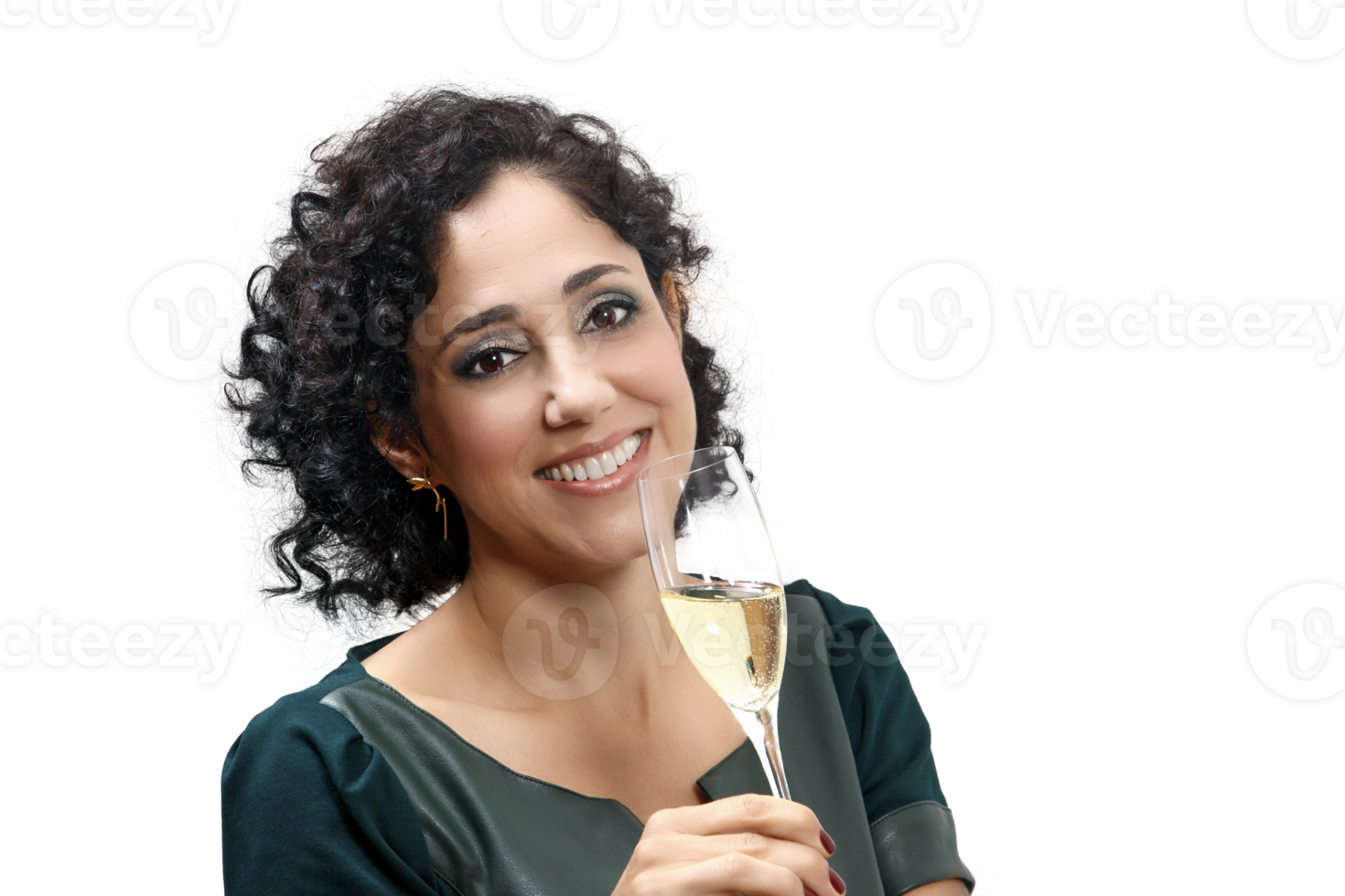 sommelier girl with her glass of prosecco on neutral background png