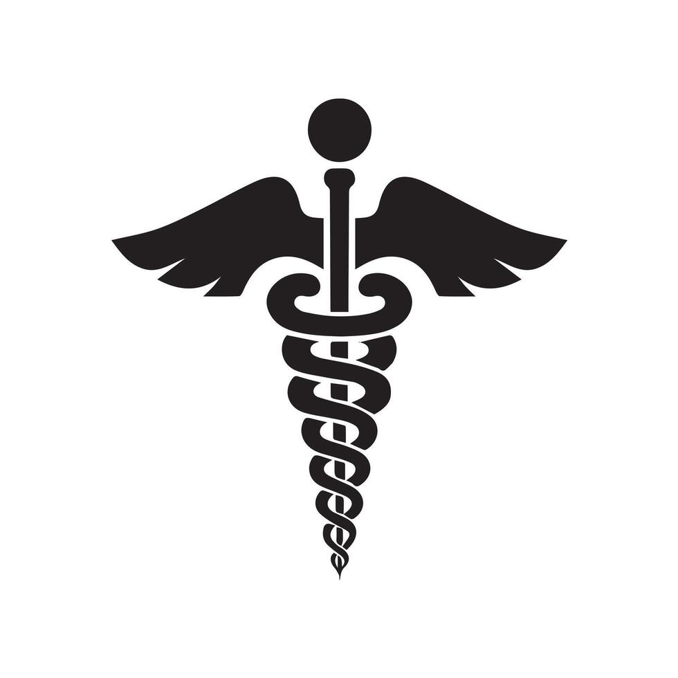 Caduceus and Staff of Hermes Illustration in black and white vector