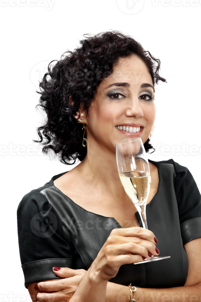 female sommelier with her glass of prosecco on neutral background png