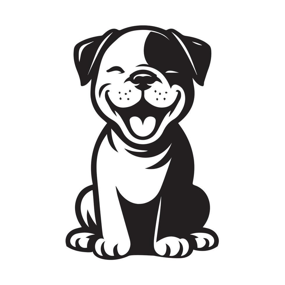 Cute Smiling American Bulldog Face Illustration in black and white vector
