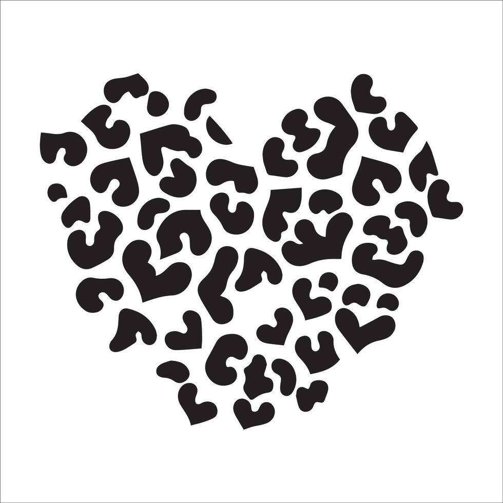 leopard skin pattern heart illustration in black and white vector