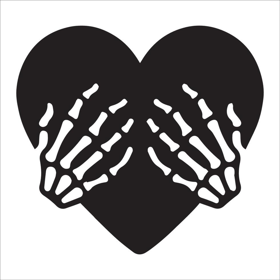 skeleton hands heart illustration in black and white vector