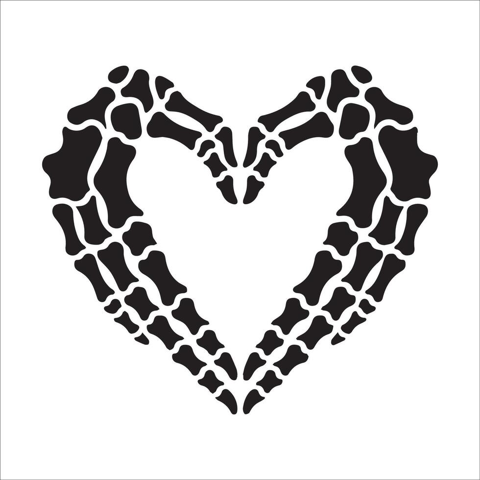 skeleton hands heart illustration in black and white vector