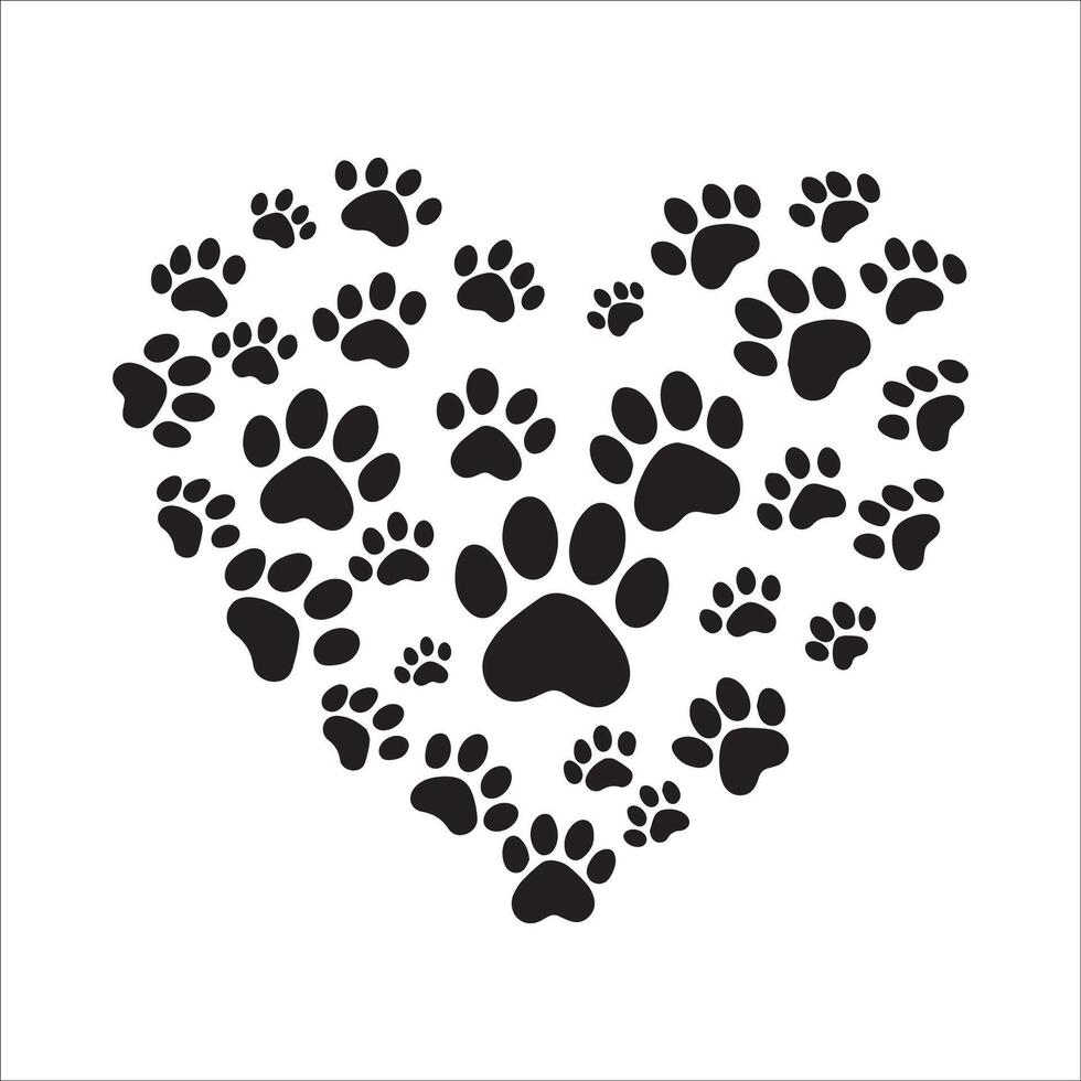 dog paw pattern heart Illustration in black and white vector