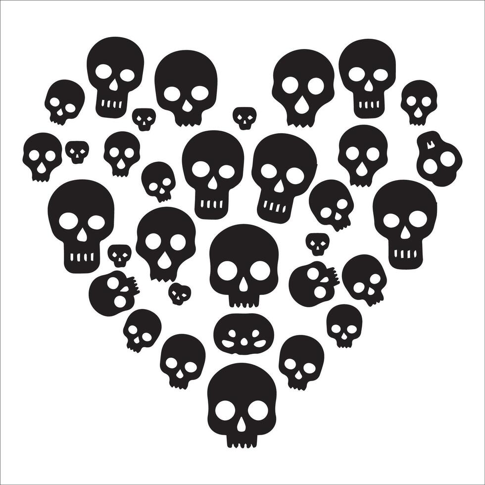 skull pattern heart illustration in black and white vector