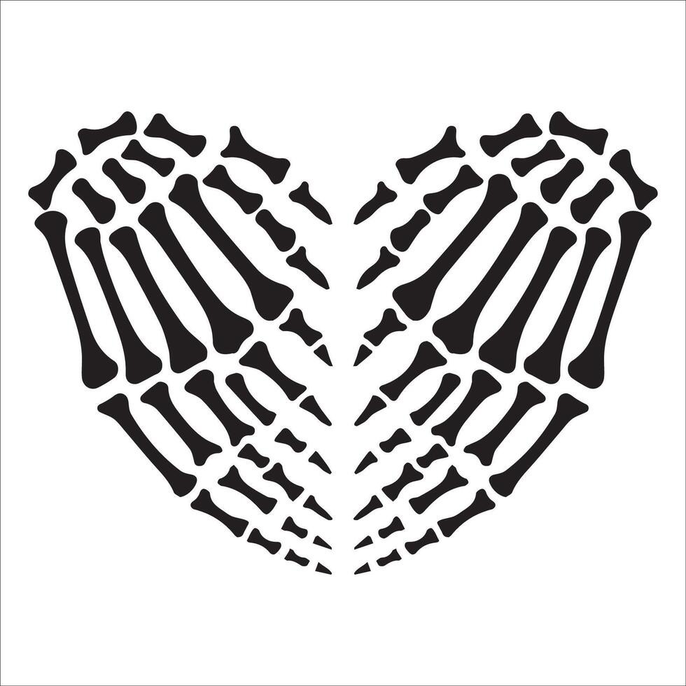skeleton hands heart illustration in black and white vector