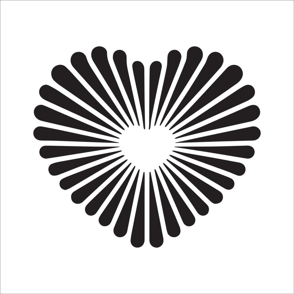 a radial heart illustration in black and white vector