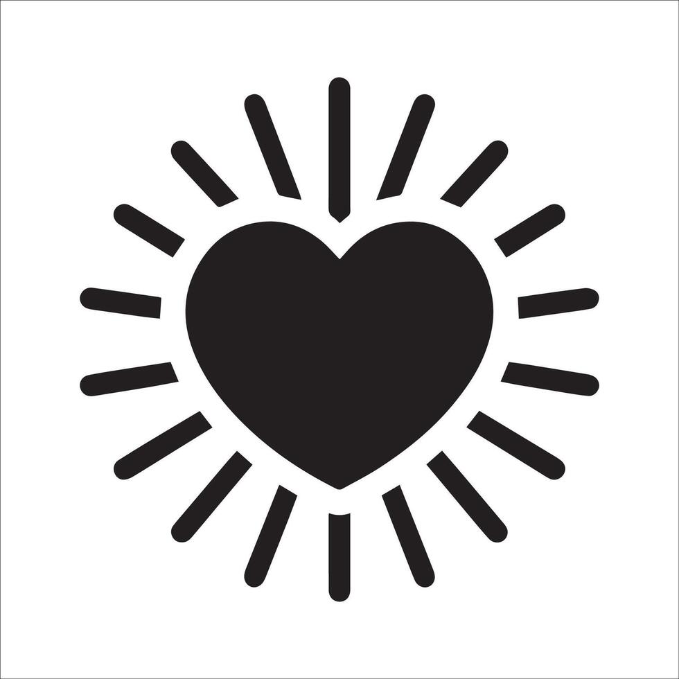 Sun heart illustration in black and white vector