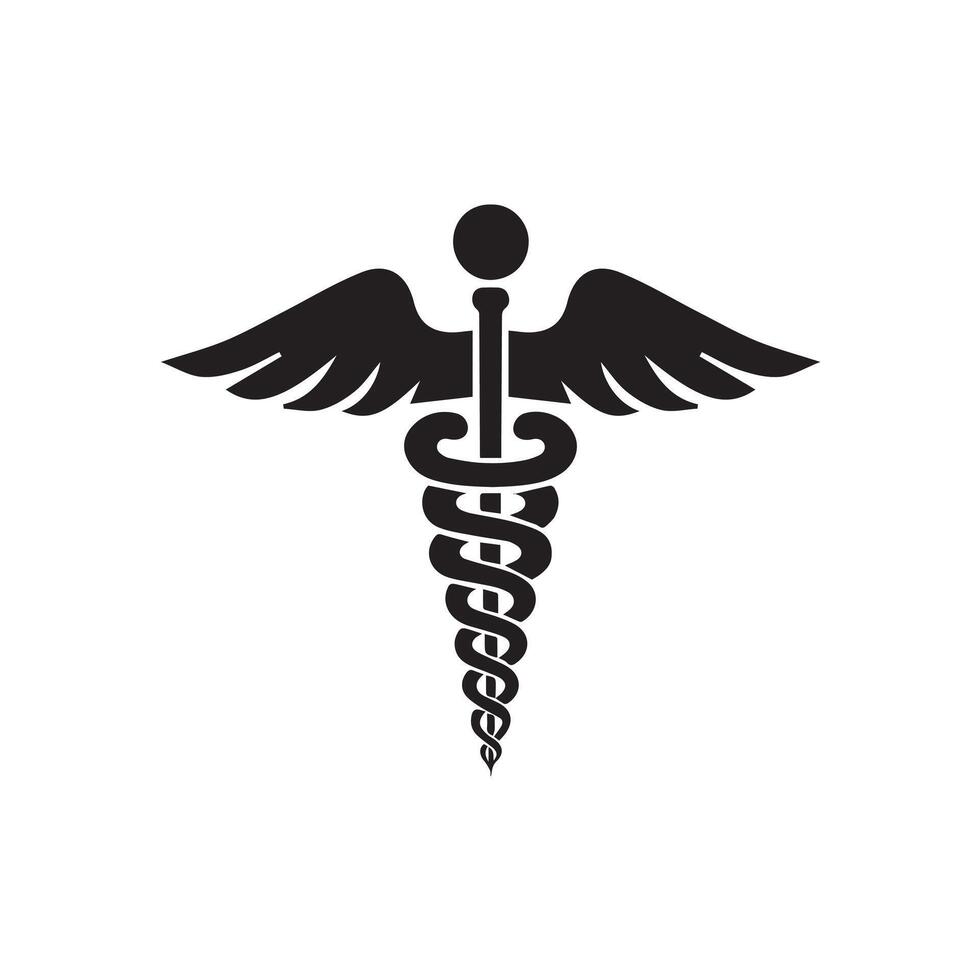 Caduceus and Staff of Hermes Illustration in black and white vector