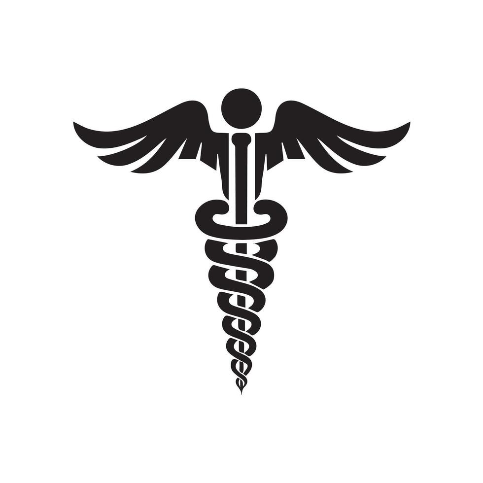 Caduceus and Staff of Hermes Illustration in black and white vector