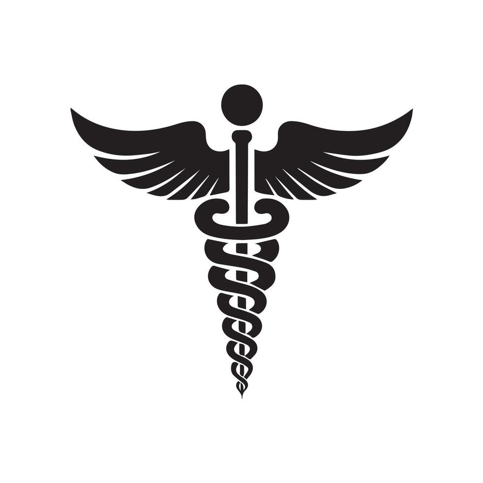Caduceus and Staff of Hermes Illustration in black and white vector