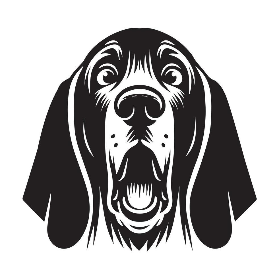 Surprised Bloodhound dog face illustration in black and white vector