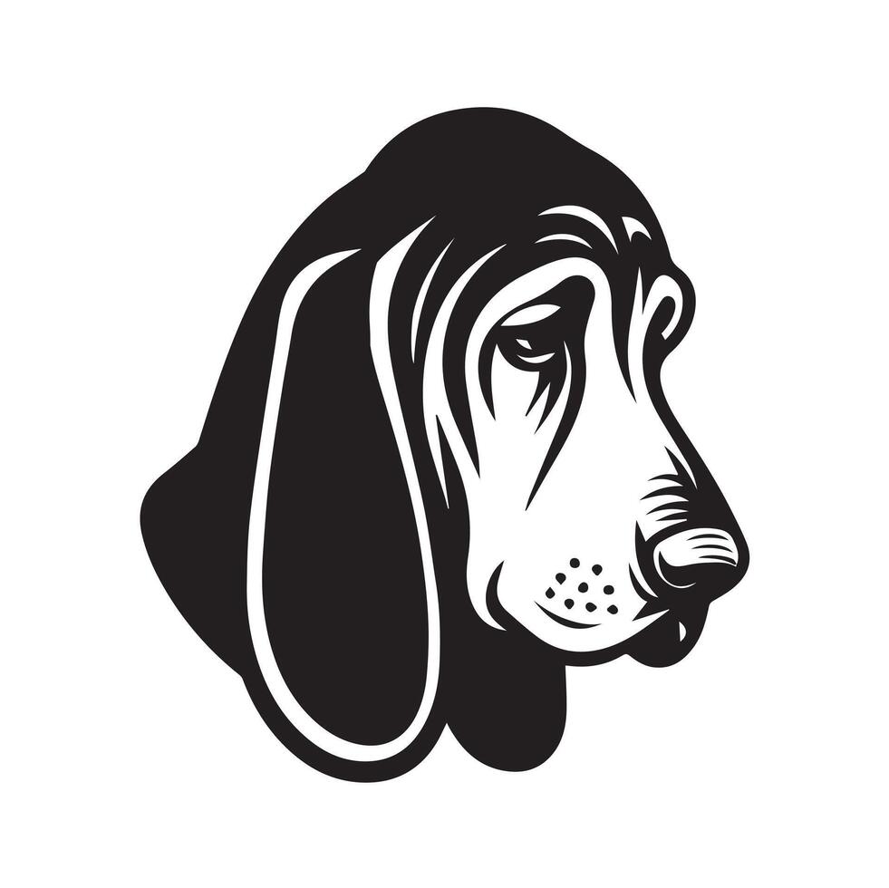 Sad Bloodhound dog face illustration in black and white vector
