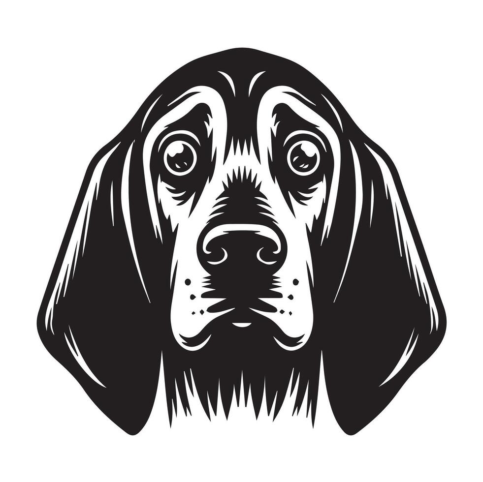 Fearful Bloodhound dog face illustration in black and white vector
