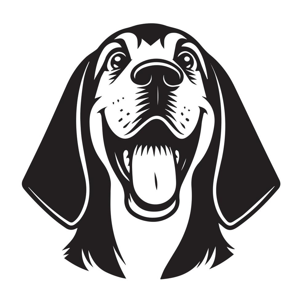 Excited Bloodhound dog face illustration in black and white vector