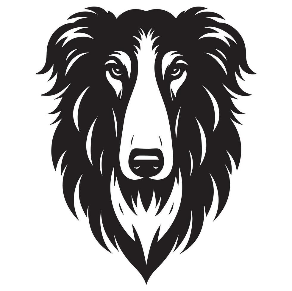grumpy Borzoi dog face illustration in black and white vector