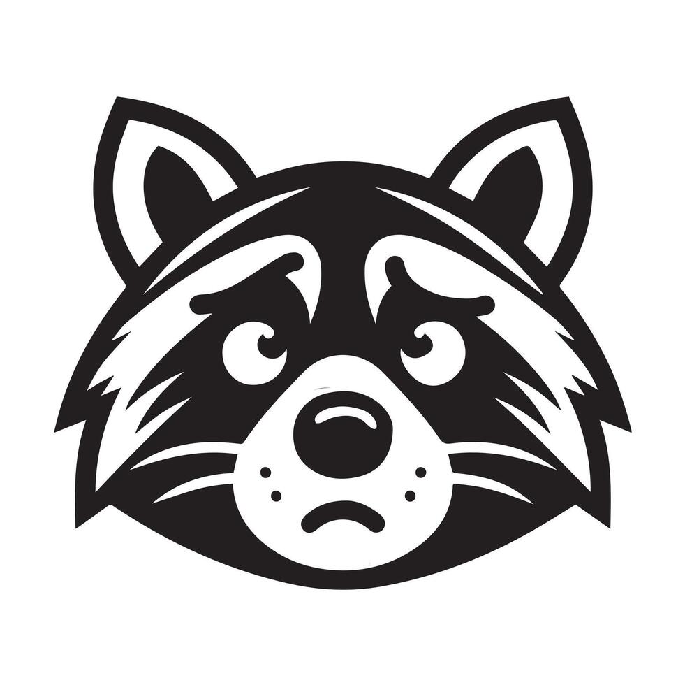 Raccoon Clipart - A Puzzled Raccoon face illustration in black and white vector