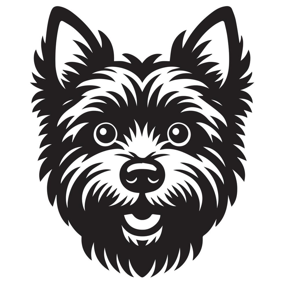 Cheerful Cairn Terrier dog face illustration in black and white vector