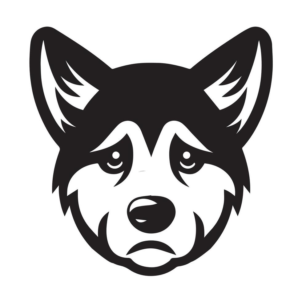 Dog Clipart - Sad Canaan dog face illustration in black and white vector