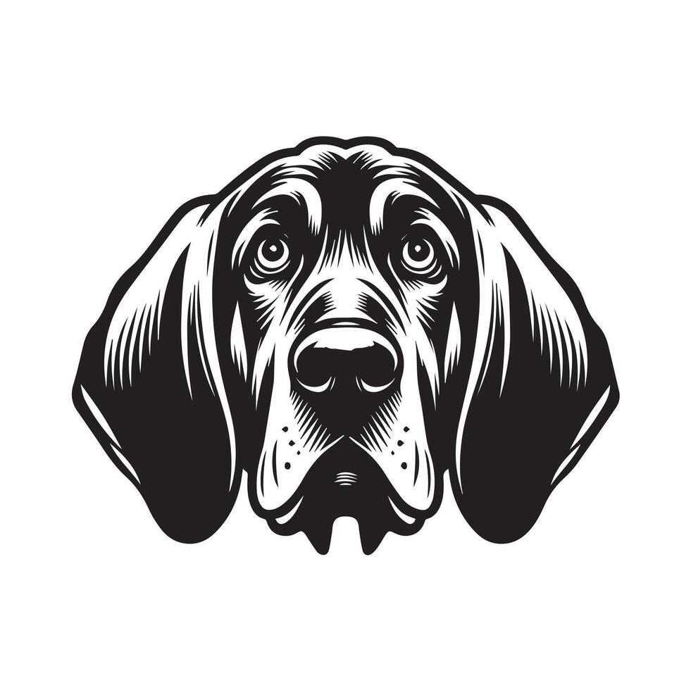 Anxious Bloodhound dog face illustration in black and white vector