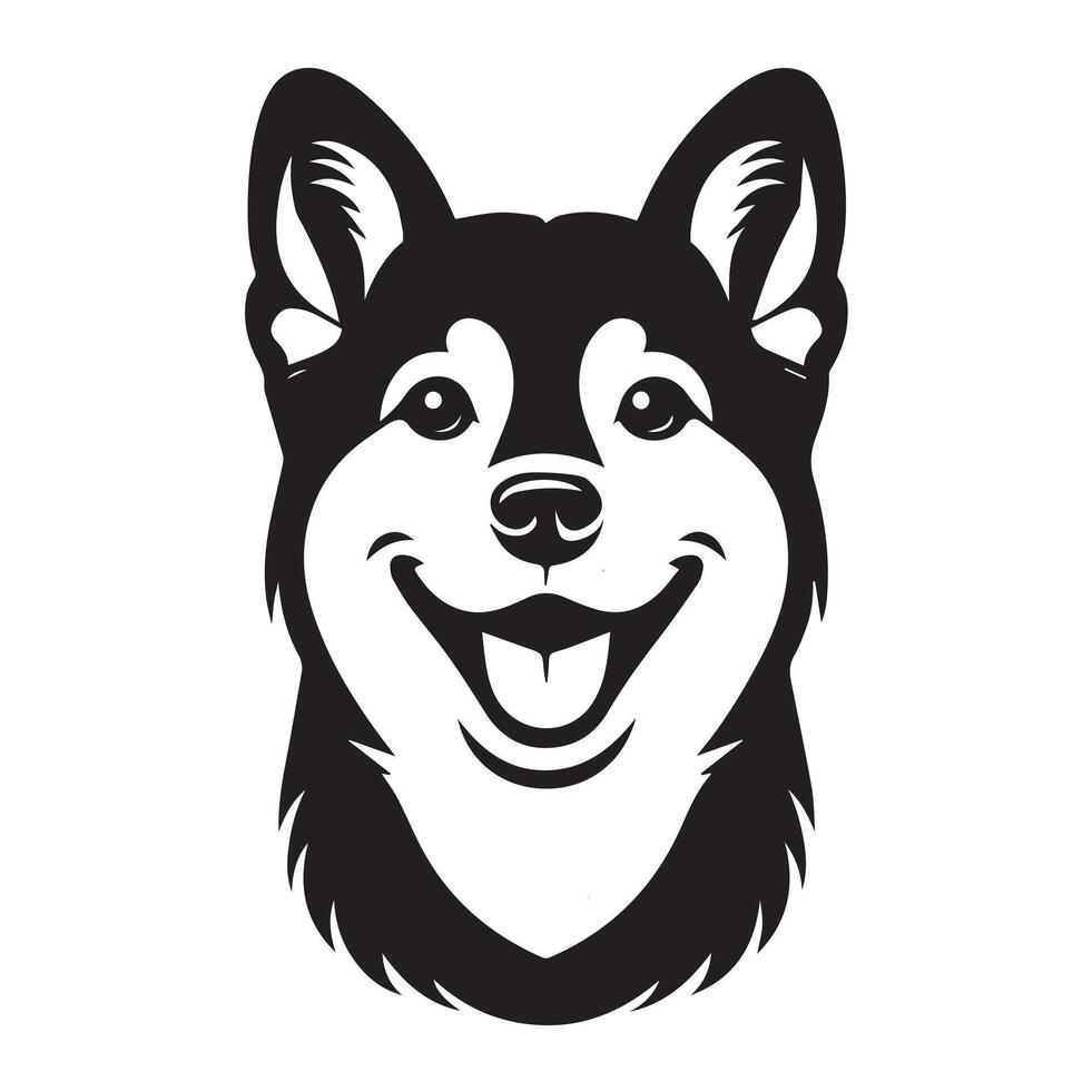 Dog Clipart - Amused Canaan dog face illustration in black and white vector