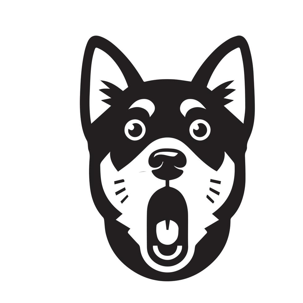 Dog Clipart - Surprised Canaan dog face illustration in black and white vector