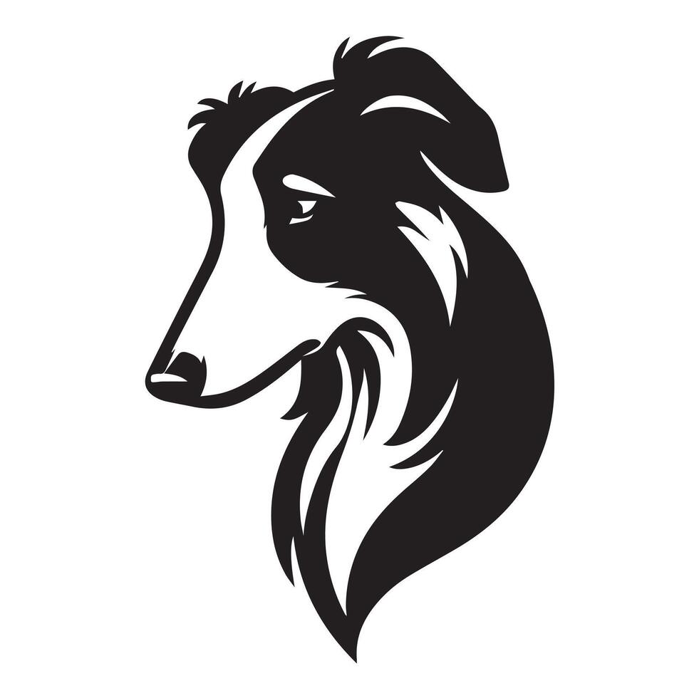 Sad Borzoi dog expression illustration in black and white vector