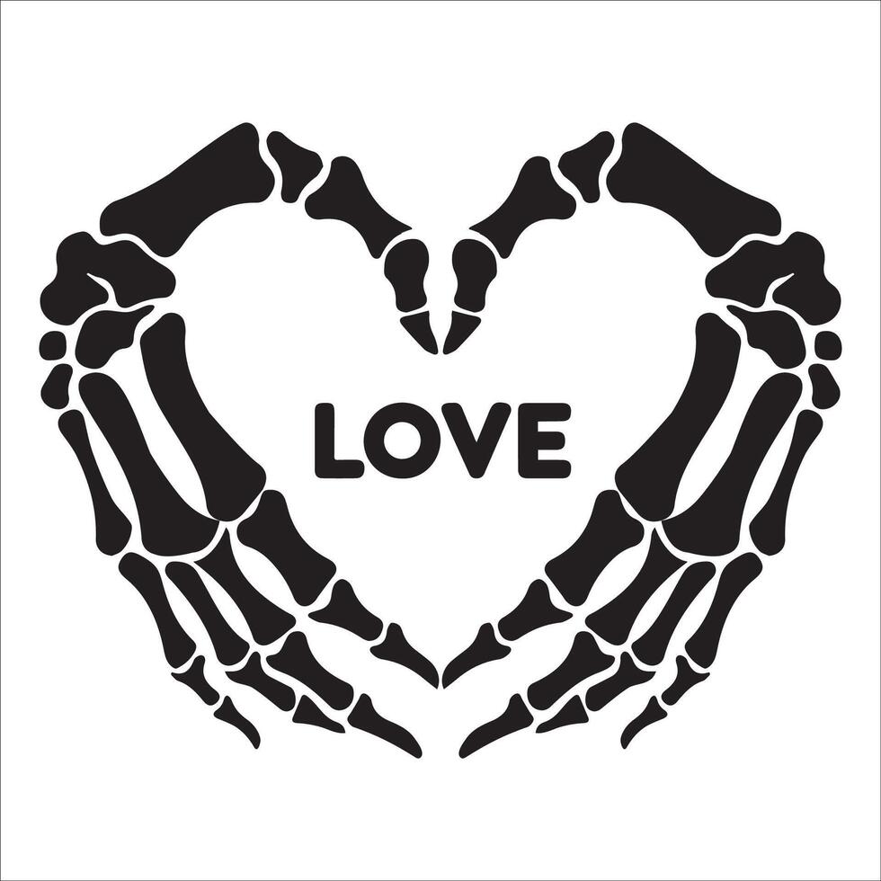 skeleton hands heart illustration in black and white vector