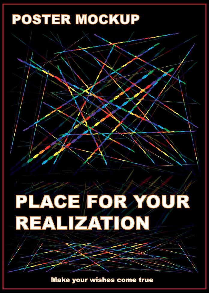Mockup. You may use for any advertising design. On a black background, rainbow threads stretch across each other creating a colored web. vector