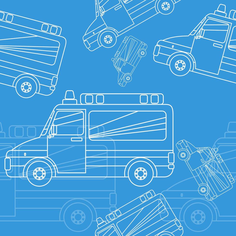 Editable Ambulance Vectorised Illustration in Outline Style as Seamless Pattern for Creating Background and Decorative Element of Healthcare Related Design vector
