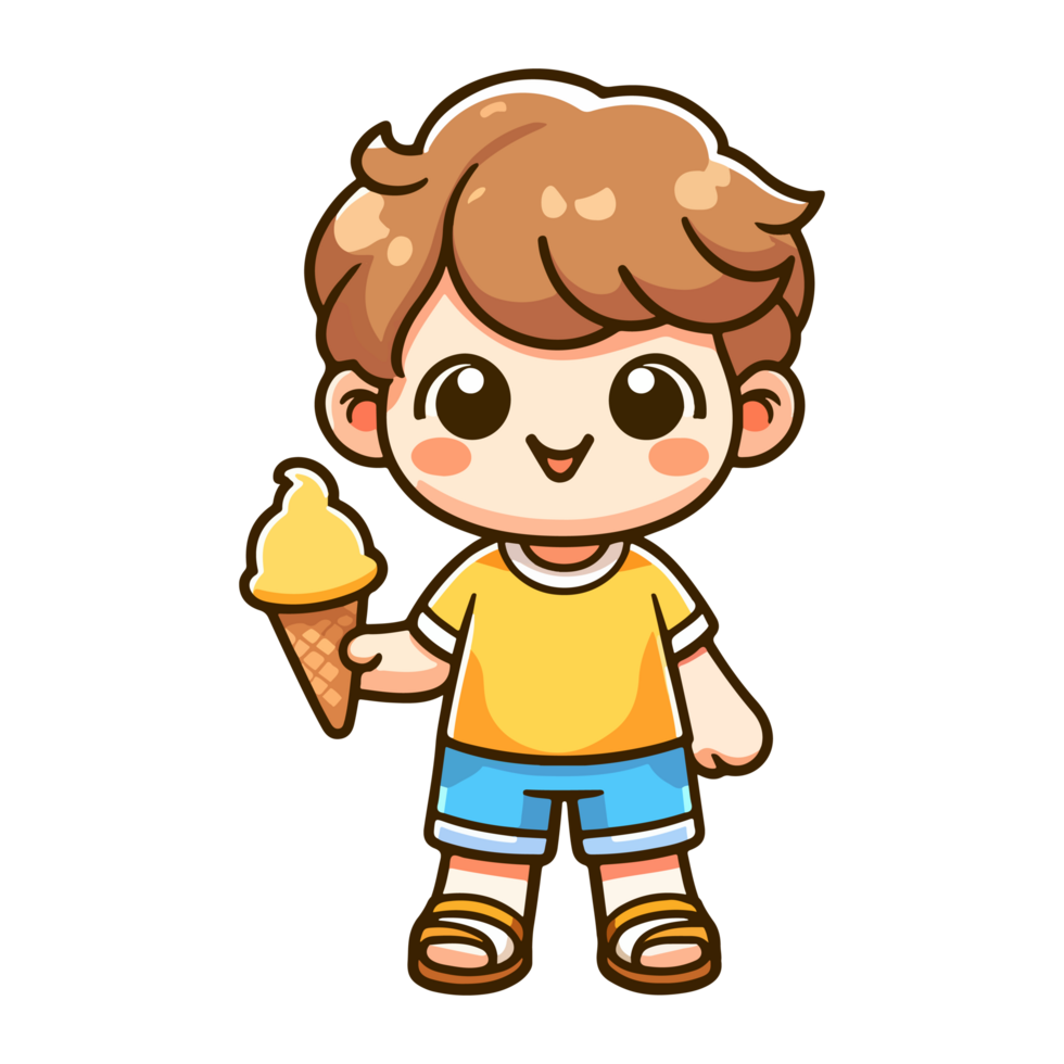 cute boy eat ice cream cartoon icon character png