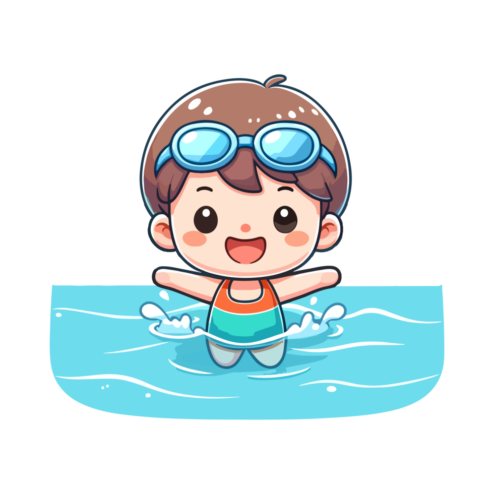 cute boy swimming cartoon icon character png