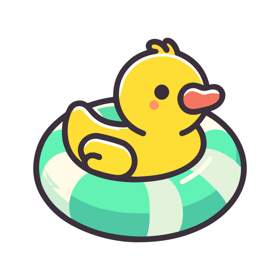 cute duck wearing rubber swim ring cartoon icon character png