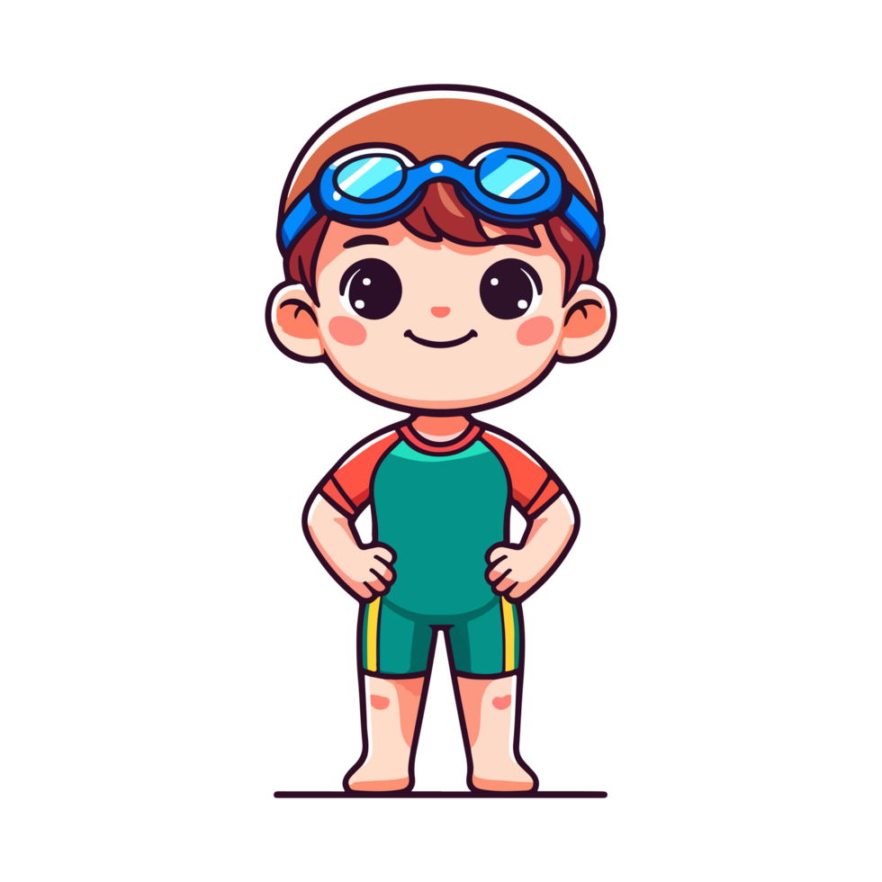 cute boy wearing swimsuit icon character png