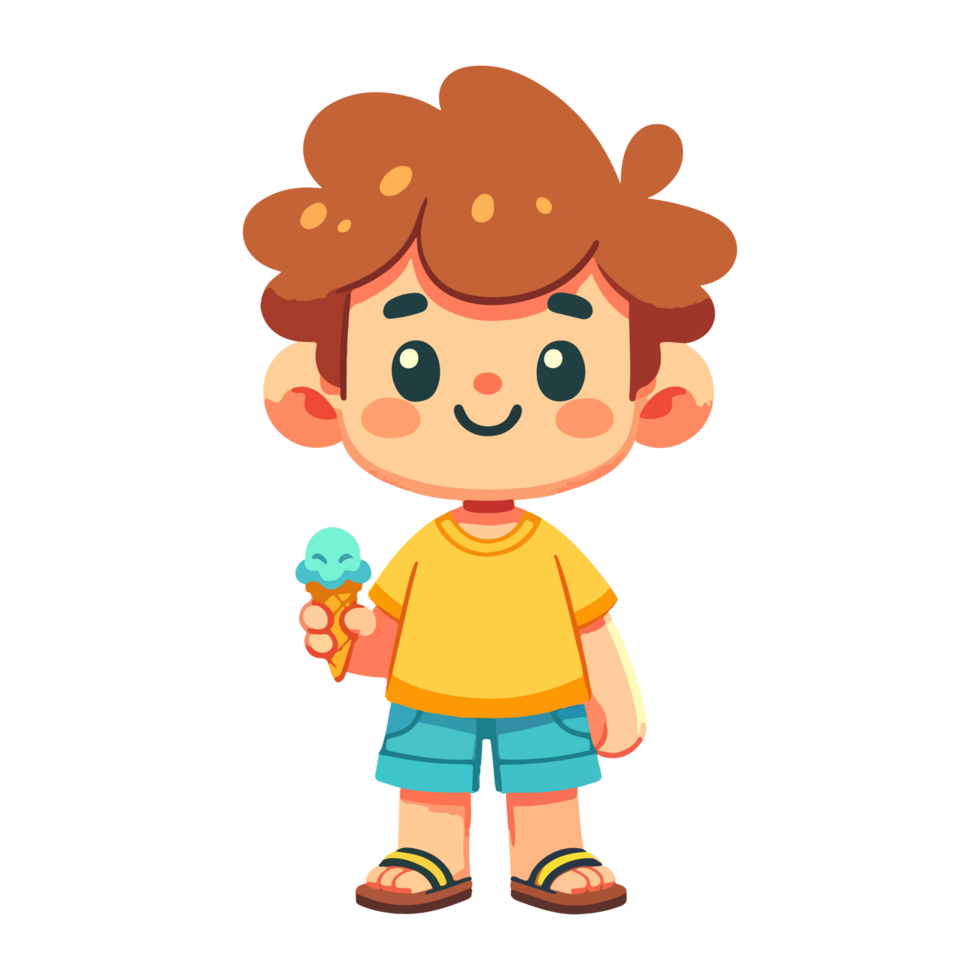 cute boy eat ice cream cartoon icon character png