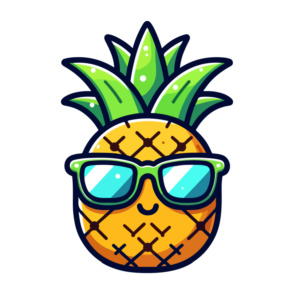 cute pineapple wearing sunglasses cartoon icon character png