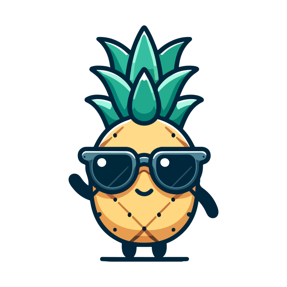 cute pineapple wearing sunglasses cartoon icon character png