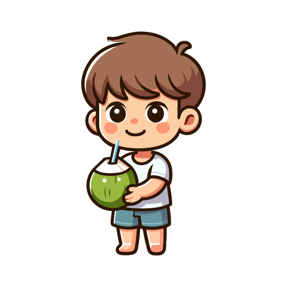süß Junge Trinken Kokosnuss Symbol Charakter png