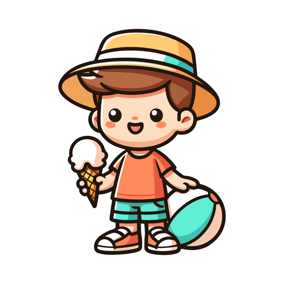 cute boy eating ice cream icon character png