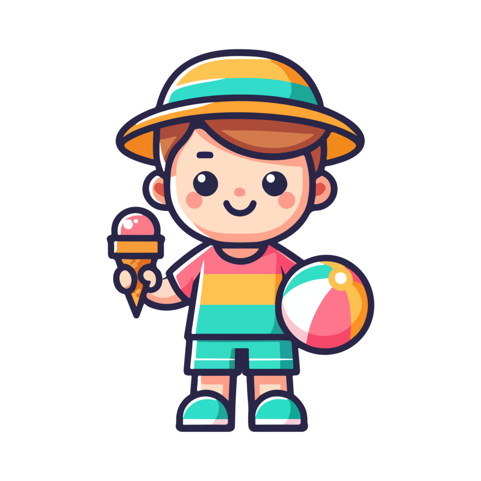 cute boy eating ice cream icon character png