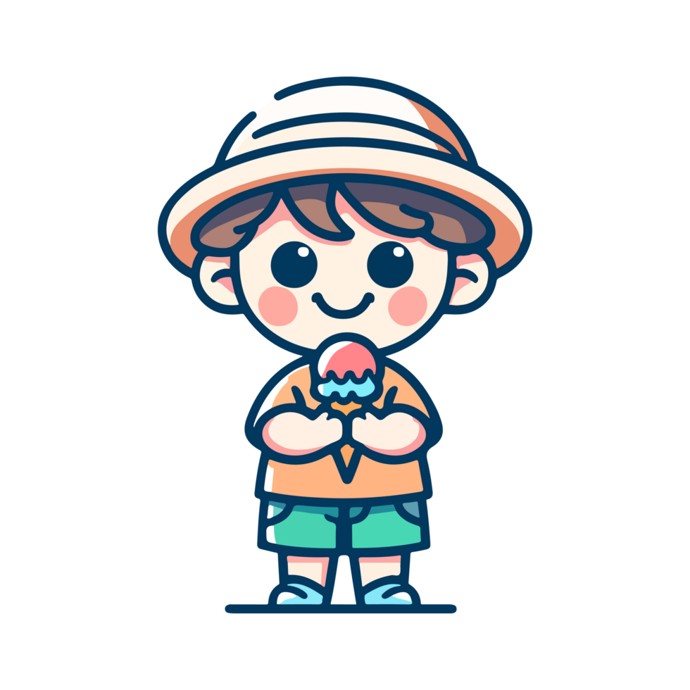 cute boy eating ice cream icon character png