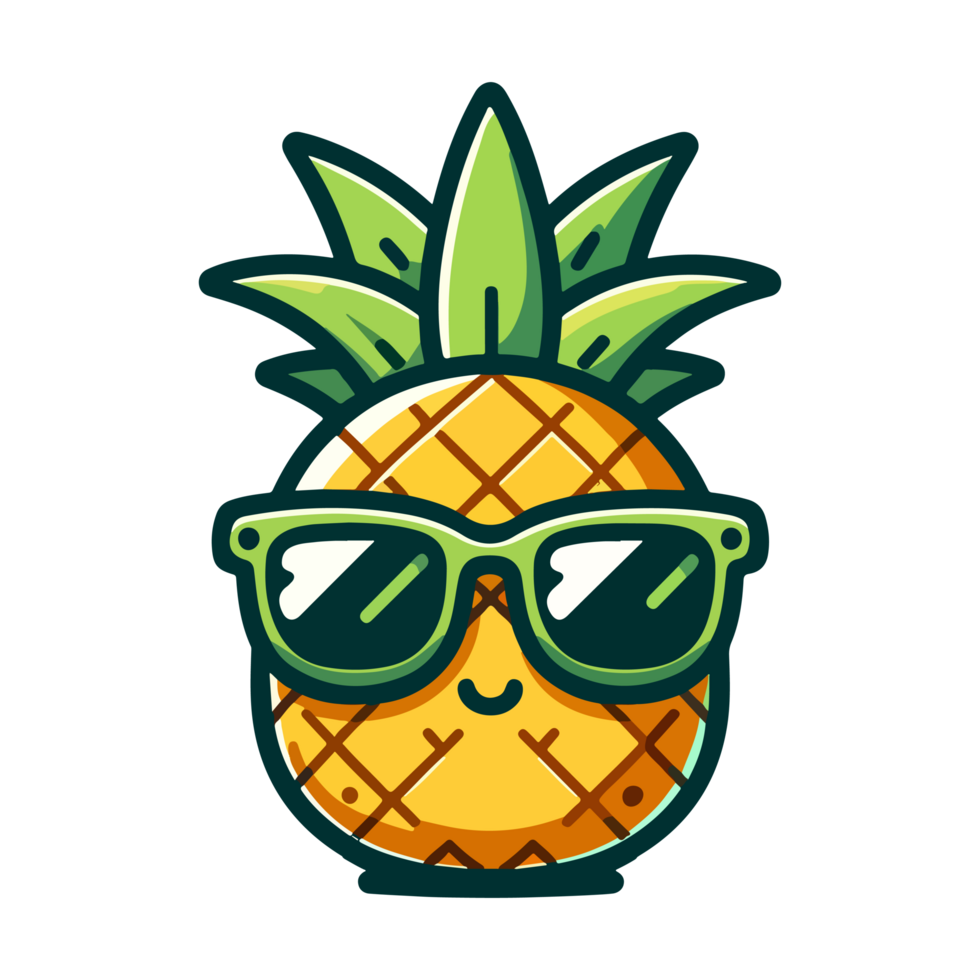 cute pineapple wearing sunglasses cartoon icon character png