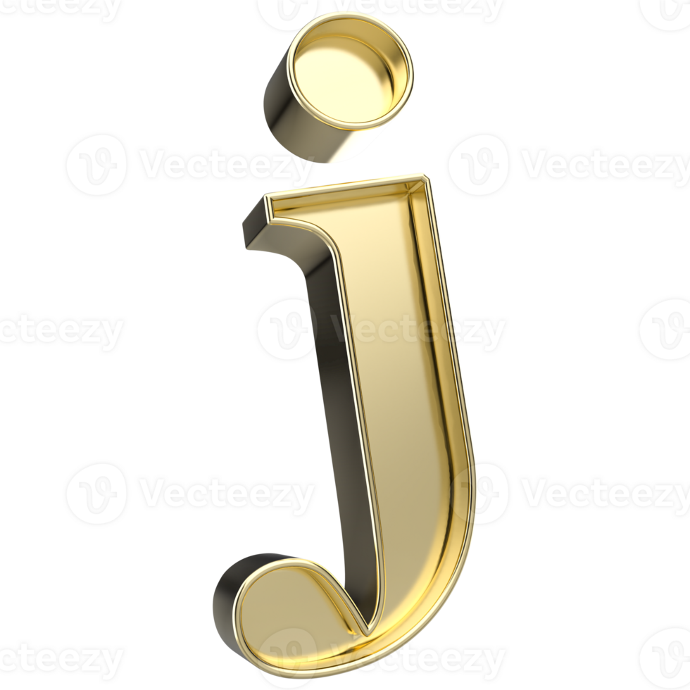 j Font Gold 3D Render png