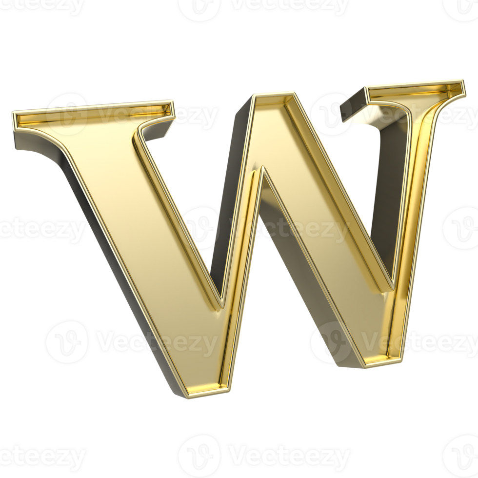 W Font Gold 3D Rendering png