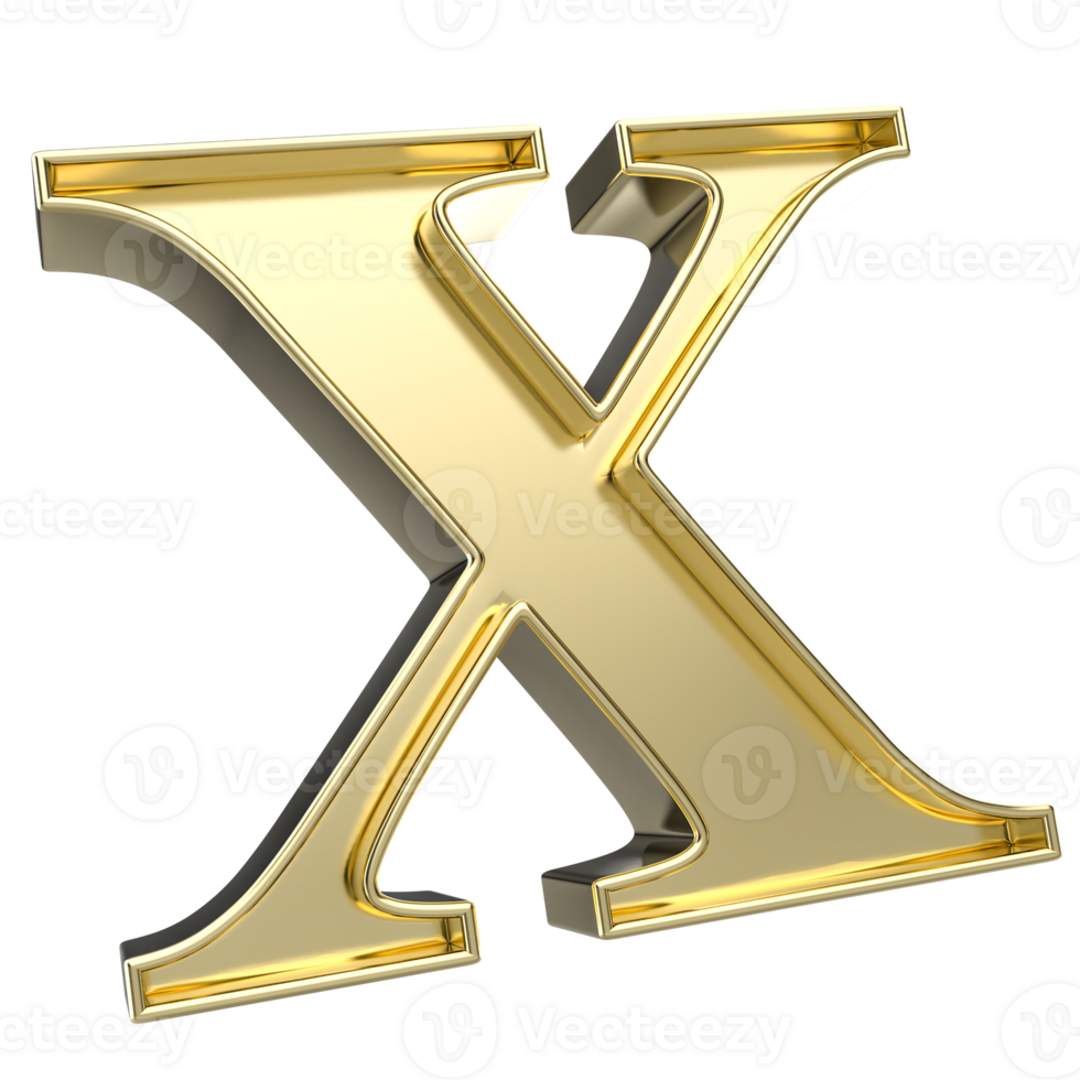 X Font Gold 3D Rendering png