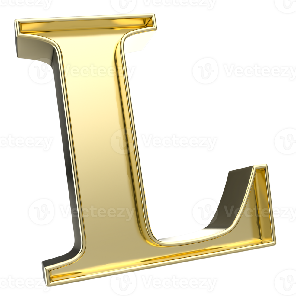 L Font Gold 3D Rendering png